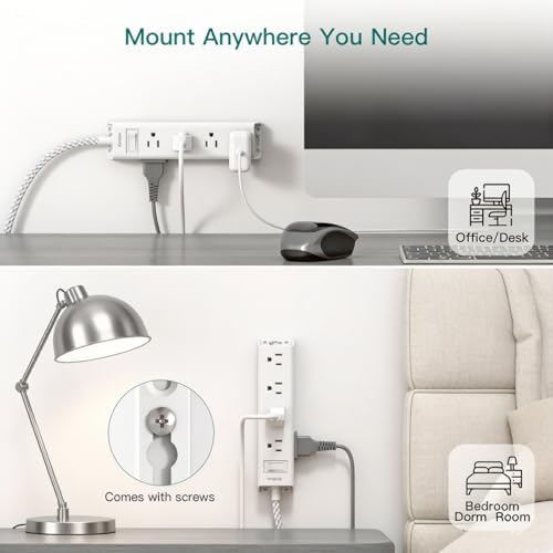 White Braided Power Strip Surge Protector with 12 Outlets - Image 5