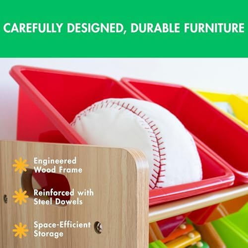Humble Crew Kids Toy Storage Organizer with 12 Plastic Bins, Natural Wood/Rainbow – Removable Bins for Playroom, Bedroom, Toddler Furniture for Boys and Girls Ages - Image 6