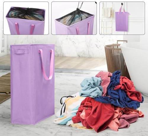 Odonata Slim Laundry Hamper Handles Collapsible Laundry Basket Thin Dirty Clothes Basket Narrow Laundry Bag Foldable Dirty Hamper 45L (Light Purple) - Image 7