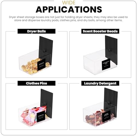 Dryer Sheet Holder with 30 waterproof Labels, Acrylic made tissue box holder with black bamboo lid, Acrylic Container Storage Box for Laundry Room Organization, Holds Sheets, Balls (Black) - Image 6