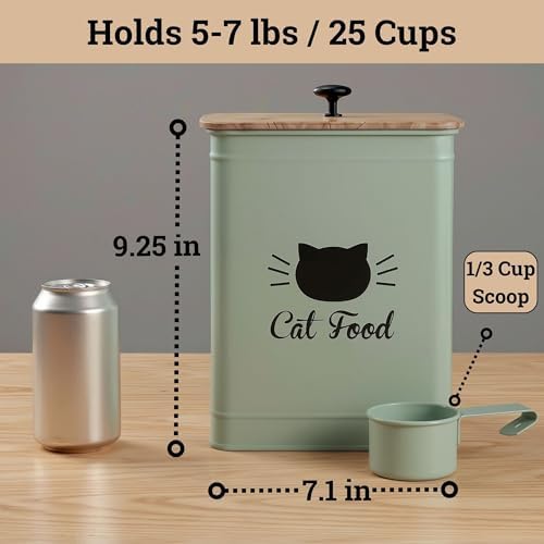 Metal Cat Food Container with Scoop 5-7 lb (25 Cup), w/ Airtight Bamboo Lid - Image 6