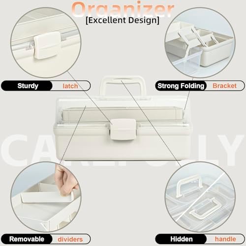 TERGOO 14in 3-Layer Multipurpose Craft Organizers and Storage with Adjustable Dividers, Portable Tackle Box, Folding Art & Craft Case for Medicine, Tool, Sewing Organizer (White, X-Large) - Image 6