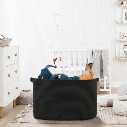 MEGASKET Extra Large Basket for Blankets, 23.6" x 17" x 12" Black Blanket Storage for Living Room, Big Cotton Rope Pillow Holder, Rectangle Kid Dog Toy Bin Box, Woven Laundry Basket, Shoe Bin Entryway - Image 6