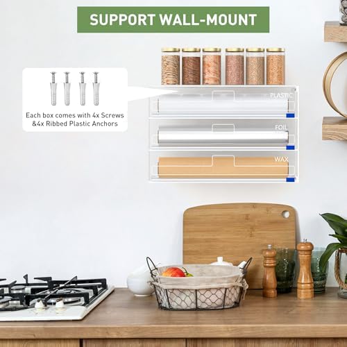 3 in 1 Clear Acrylic Foil, Plastic Wrap Organizer with Cutter - Image 6