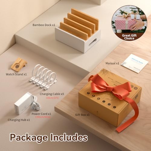 Pezin & Hulin Bamboo Charging Station with USB Charger&Cables-Natural+White - Image 7
