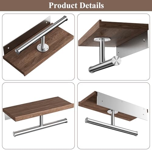 Tindbea Rustic Double Toilet Paper Holder with Walnut Wood Shelf, Farmhouse Toilet Paper Holder Brushed Nickel Stainless Steel Bathroom Tissue Roll Holder - Image 5