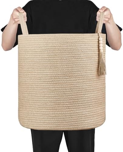 Mkono Woven Storage Basket for Blanket, Toys Plant Organizer, 15"W x 17.7"L - Image 6