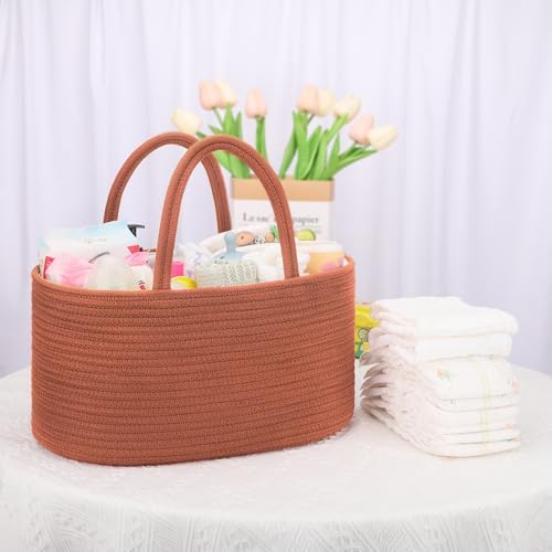 COMSE Large Cotton Rope Baby Diaper Caddy Organizer, Autumn Glaze - Image 7