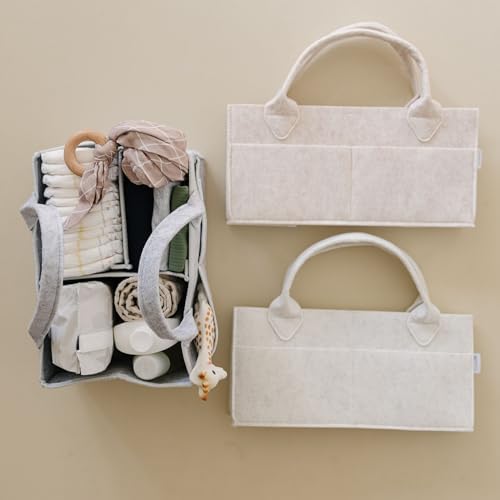 PUTSKA Baby Diaper Caddy Organizer, Felt Nursery Basket, Mocha, Large - Image 7
