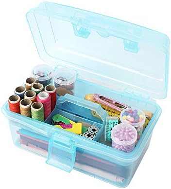 Multipurpose Plastic Art and Craft Supply Storage Container Bin Case with Removable Tray and Handle, First Aid Box Organizer, Clear&Blue - Image 7