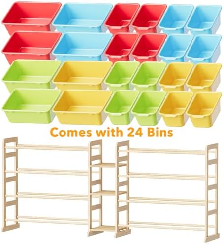SpaceAid Large Toy Storage Organizer with 24 Bins and 3 Shelves, Toy Organizers Storage Bookshelf, Kids Bin Shelf Box Bookcase for Bedroom Playroom Organization Room Decor, Multi-Colored - Image 7