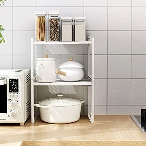 Shantton 2pk Kitchen Cabinet Shelf Counter Organizer Rack Pantry Storage Bathroom Bedroom Office Table Desk Space Saving Steel Frame Stackable Rust Resistant Non Slip White-Tall- L13in W8.3in H9.5in - Image 6
