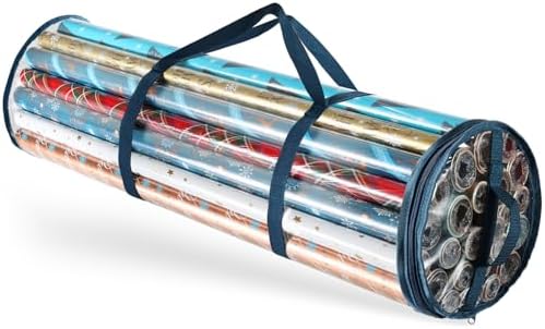 Hearth & Harbor Clear Wrapping Paper Storage Container - Gift Wrapping Organizer Storage Fits 40" Rolls - Tear Proof Gift Wrapping Organizer Storage - Blue by HearthHarbor
