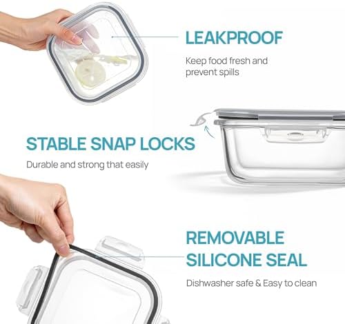 Vtopmart 5Pack 27oz Glass Food Storage Containers with Lids, Grey - Image 6