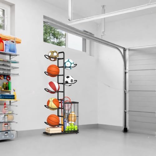 7-Ball Sports Equipment Storage Rack with Ball Holder and Basketball Rack, Athletic Gear Organizer ball Stand - Organize Toys, Sports Gear and More, 57.5" (Black) - Image 6