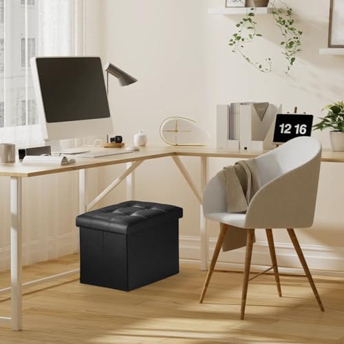 Bsketa Storage Ottoman Bench, 17" Folding Leather Foot Rest,Black 2 Pack - Image 6