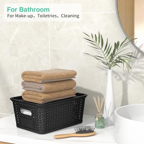 8 Pack Plastic Storage Baskets,Black Stackable Bins with Lid - Image 6