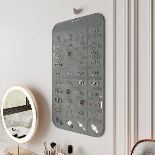 Hanging Jewelry Organizer 80-Pocket Double-Sided Storage, 2-Pack, Gray - Image 6
