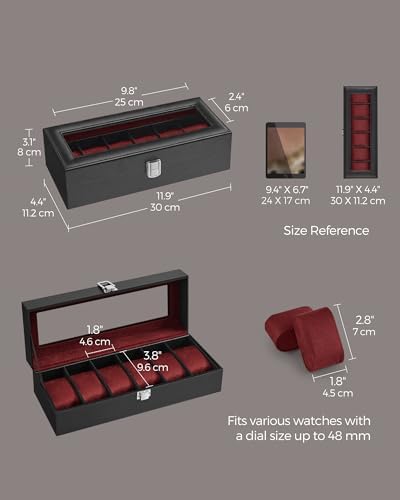 SONGMICS Watch Box, 6-Slot Watch Case with Large Glass Lid - Image 6