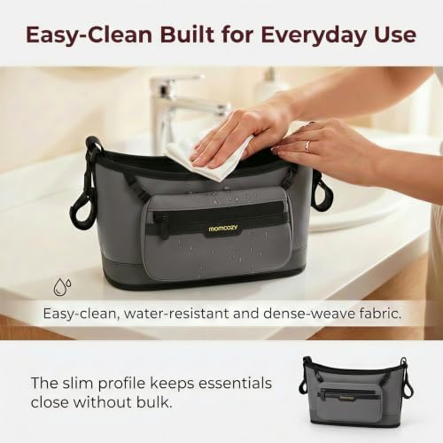 Momcozy Universal Stroller Organizer, Slim Stroller Caddy with 2 Insulated Cup Holders, Non-Slip Silicone Straps, Detachable Mini Pouch, Dense-Weave Parent Console for UPPAbaby, Doona, Graco & More - Image 7