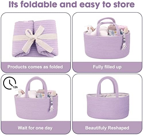 XUANGUO Cotton Rope Baby Diaper Caddy Organizer for Girls Purple Lavender - Image 7