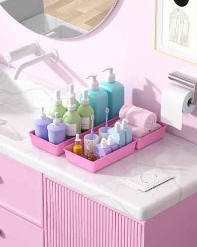 10 Pack Large Size Plastic Drawer Organizers Set, 3 Sizes Desk Drawer Organizer Trays, Storage Bins for Vanity, Makeup, Bathroom, Kitchen Utensils and Office (Pink) - Image 7