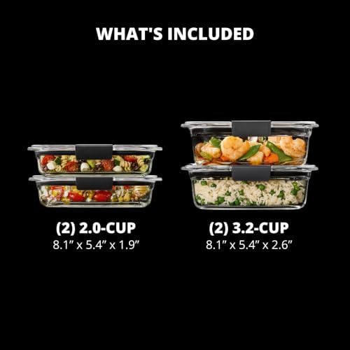 Rubbermaid Brilliance Glass Food Storage set of 4 containers 8 total pieces (4 containers + 4 lids) for Lunch Meal Prep and Leftovers Dishwasher and Oven Safe Clear/Grey - Image 6