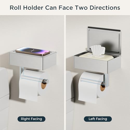 FORIOUS Toilet Paper Holder with Shelf, Wall-Mounted Modern Wipes Dispenser - Image 6