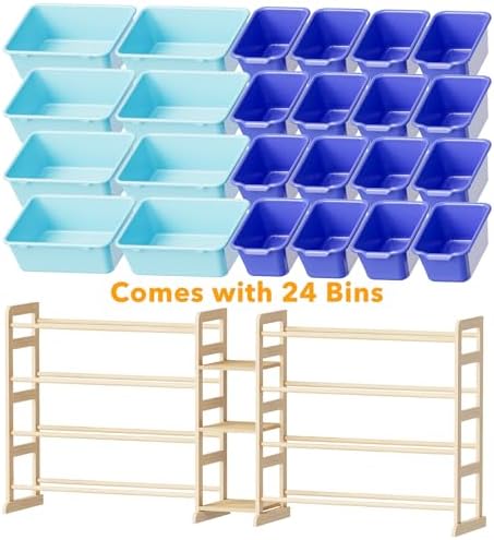 SpaceAid Large Toy Storage Organizer with 24 Bins and 3 Shelves, Toy Organizers Storage Bookshelf, Kids Bin Shelf Box Bookcase for Bedroom Playroom Organization Room Decor, Blue and Navy Blue - Image 7