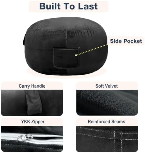 Lukeight Stuffed Animal Storage Bean Bag Chair Cover for Kids, Velvet Plush Toy Organizer Seat, Cover Only, No Filling Included, Long YKK Zipper, Side Pocket, Large 27"D x 16"H - Image 6
