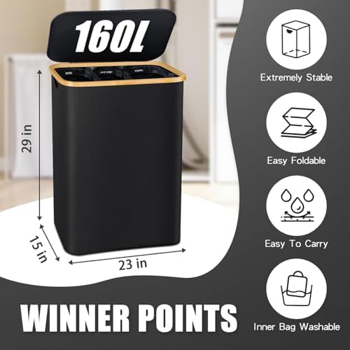 Hampers for Laundry Basket with Lid, 160L Large Laundry Hamper 3 Section - Image 6