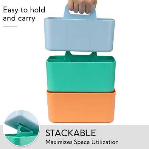 Tiawudi Multipurpose Caddy Organizer, Plastic Caddy with Handle, Stackable Desk Organizer for Stationery, Marker and Pencil, Office Supplies Organizer, Dorm Caddy (Pack of 2) - Image 6