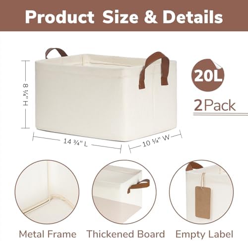 CHICVITA 20L Fabric Storage Bins for Shelves, Metal Frame, 2Pack, Beige - Image 6