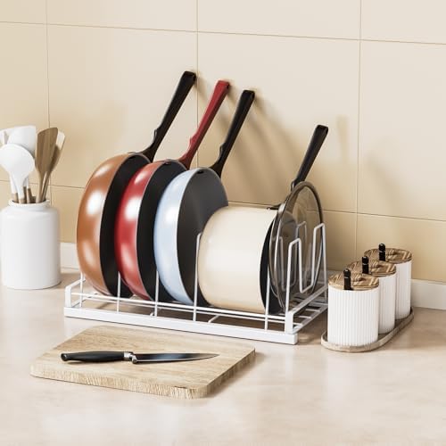 Food Container Lid Organizer Rack with Adjustable 6 Dividers, White - Image 6
