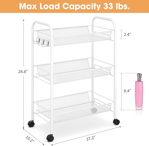 TOOLF 3 Tier Rolling Cart, Metal Utility Storage Cart with Wheels, White - Image 6