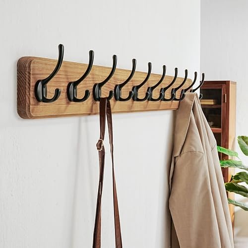 Dseap Coat Rack Wall: 38-1/4" Long, Patented, Heavy-Duty, 10-Double-Hooks Wooden Wall Mounted Coat Rack Coat Hanger Hook Rail for Winter Coats Hat Jacket Clothing, Weathered Brown - Image 7