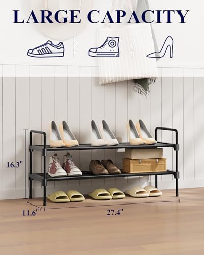 Kitsure Shoe Rack for Closet, 27.4" Wide - 2 Tiers, Black - Image 2