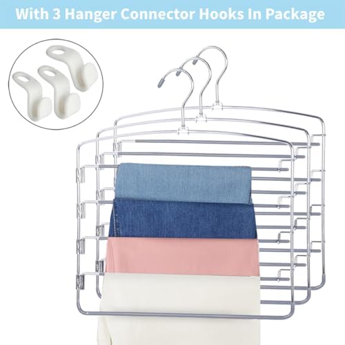 FeeraHozer Pants Hangers Space Saving 3 Pack No Slip 5 Layers Multi Functional Pants Rack Stainless Steel Swing Arm Space Saver Hanger for Trousers Jeans Towels Scarf (Grey) - Image 6
