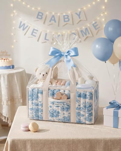 Blissful Diary Toile Diaper Caddy Organizer, Baby Diaper Basket, Blue Toile - Image 7