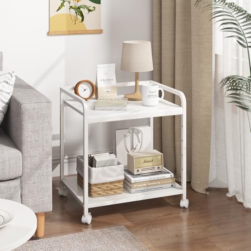 21"x15.8" Large Printer Stand with Storage, 2-Tier Under Desk Printer Table, Rolling Printer Cart with Lockable Wheels for Home, Office (White) - Image 7