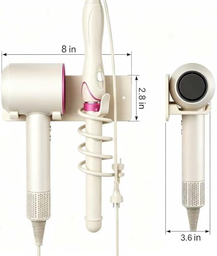 2-in-1 Wall Mount Hair Tool Organizer Hair Dryer Holder, White - Image 6