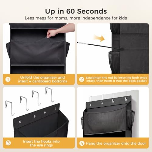 Over Door Stuffed Animal Storage Organizer Large Plush Toy Holder with Mesh Window Black - Image 6