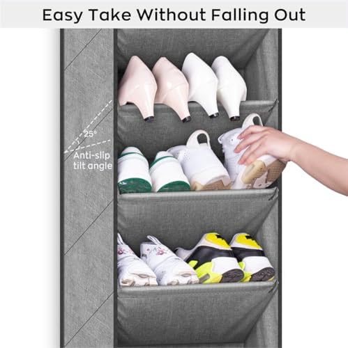 SLEEPING LAMB Over The Door Shoe Organizer for Closet with Large Deep Pockets, Narrow Shoe Rack for Door Hanging Boots Storage, Grey - Image 6
