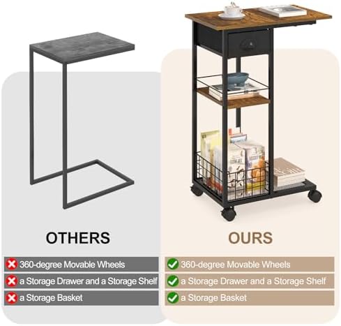 Hayexiha C End Table with Wheels, Drawer, 11.81" D x 19.68" W x 28.46" H - Image 6