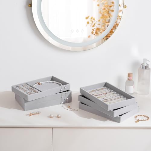 ProCase Stackable Jewelry Organizer Trays for Drawers, Jewelry Drawer Inserts Container Display Case Storage for Earring Necklace Rings Bracelet with Removable Dividers -Grey, 6 Layers - Image 6