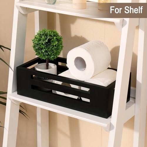 Black Toilet Basket Bathroom Box Wooden Toilet Paper Holders with Handles - Image 6