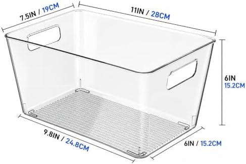 6 Pack Clear Plastic Storage Bins, 11" Large Pantry Organizer Bins with Handles, Plastic Containers for Refrigerator,BPA-Free Perfect for Kitchen,Fridge,Cabinet,Pantry(Cream) - Image 6