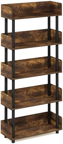 Furinno TURN-N-TUBE 5-Tier Display Shelf, Storage Shelves, Book Shelf, Open Shelves with Rounded Corner Top Edges, for Organization and Storage, Living Room, Home Office, Amber Pine - Image 7