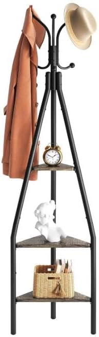 Hoctieon 3-Tier Coat Rack Freestanding with Shelves, Industrial Coat Stand with Storage, Mordern Coat Tree Free Standing for Clothes, Hats, Bags, Grey by Hoctieon