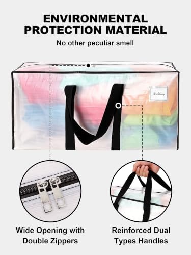 HOMESURE 8 Pack Large Strong Moving Bags with Zippers & Carrying Handles - Water-Resistant - Heavy Duty Tote for Space Saving Storage, Fold Flat, Alternative to Moving Box (Clear) - Image 7